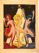 Ernst Ludwig Kirchner Colourful dance - Colour-woodcut Germany oil painting artist